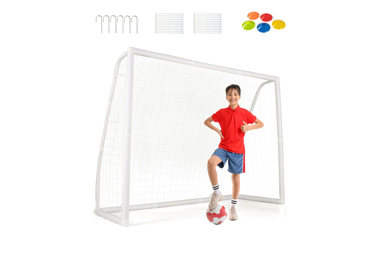 Adjustable Football Goal & 5 Training Cones Set – All Ages Outdoor Football Training Kit | Wowcher