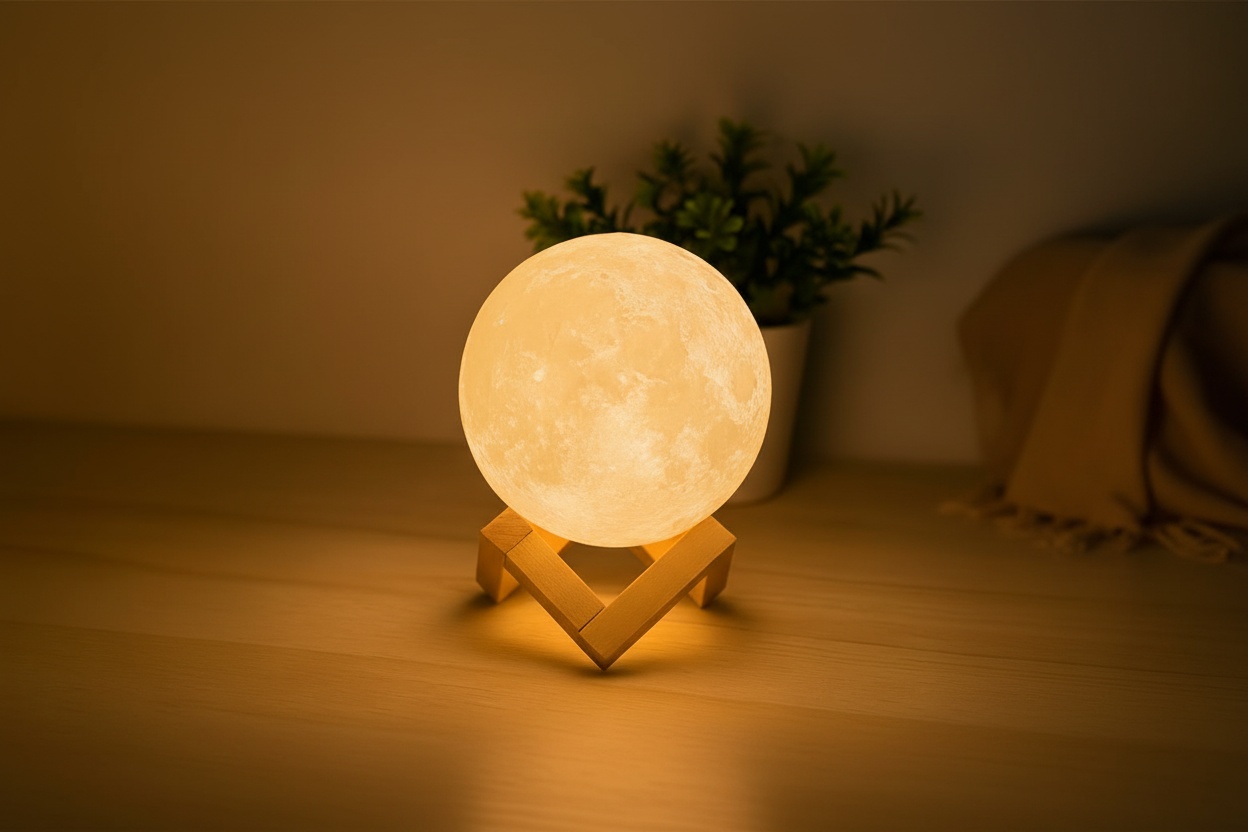 3D Moon Table Lamp - Dual Colour LED, USB Rechargeable, Modern Home Lighting | Wowcher