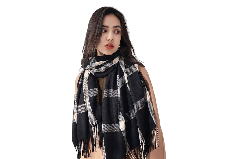 Women’s Soft Plaid Winter Scarf – Beige, Black, or Brown | Wowcher
