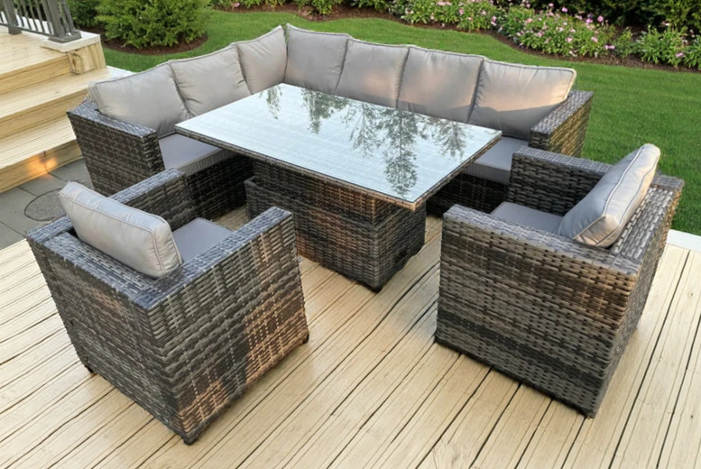 Weather-Resistant Polyrattan 8-Seater Garden Dining Set – Fire Pit or Lifting Table | Wowcher Weather-Resistant Polyrattan 8-Seater Garden Dining Set – Fire Pit or Lifting Table | Wowcher
