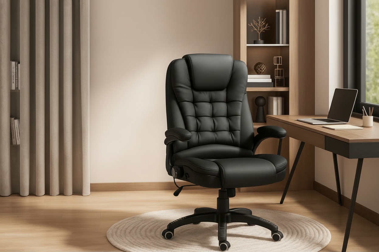 Ergonomic Heated Massage Recliner Office Chair - Linen Upholstery, Remote Control, 120kg Capacity | Wowcher