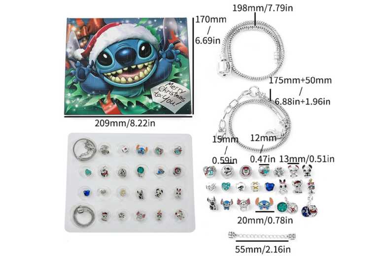 Stitch Cartoon- 24-Day Advent Calendar Mystery Box – DIY Jewellery Kit, Ages 6+, Creative Holiday Fun | Wowcher