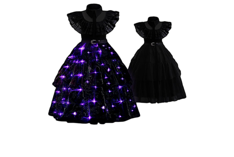 Kids Wednesday Addams LED Halloween Party Dress – Light-Up Gothic Costume (Ages 2-9) | Wowcher Kids Wednesday Addams LED Halloween Party Dress – Light-Up Gothic Costume (Ages 2-9) | Wowcher