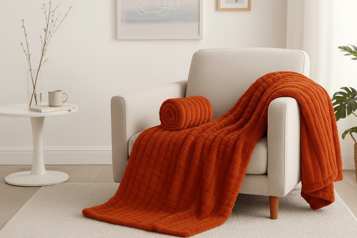 Chunky Ribbed Velvet-Touch Throw Blanket - Ultra-Soft Microfibre, Machine Washable, 2 Sizes, 12 Colours | Wowcher
