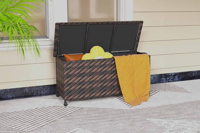 320L Waterproof Rattan Outdoor Storage Box with Wheels & Liner 320L Waterproof Rattan Outdoor Storage Box with Wheels & Liner