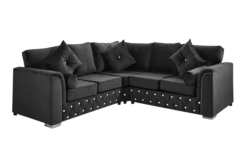 Malibu Plush Velvet 2c2 Corner Sofa with Diamond-Buttoned Cushions – 6 Colours, Spacious Fullback Design | Wowcher Malibu Plush Velvet 2c2 Corner Sofa with Diamond-Buttoned Cushions – 6 Colours, Spacious Fullback Design | Wowcher