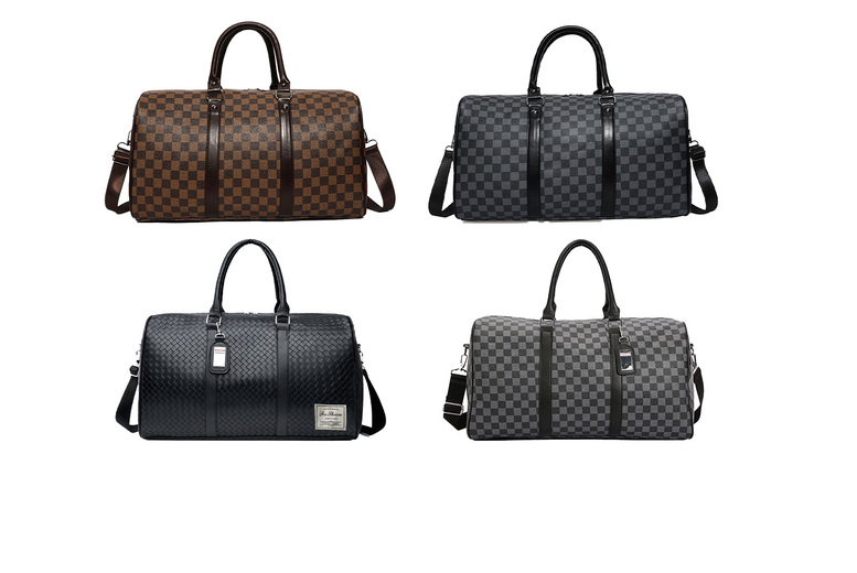 Designer  PU Leather Travel Holdall Cabin Bag – Checkerboard, Adjustable Strap, 2 Sizes, 4 Styles | Wowcher