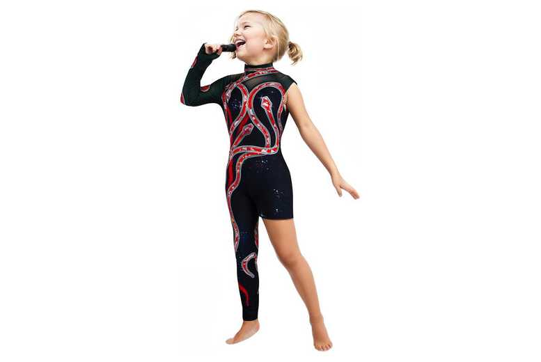 Women’s Navy Girls’ Pop Star Snake Jumpsuit – Red & Black, Polyester Blend, Ages 3-14, Cosplay/Party Style | Wowcher