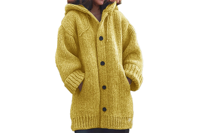Yellow Women’s Oversized Knitted Winter Coat – 8 Sizes & 9 Colours | Wowcher