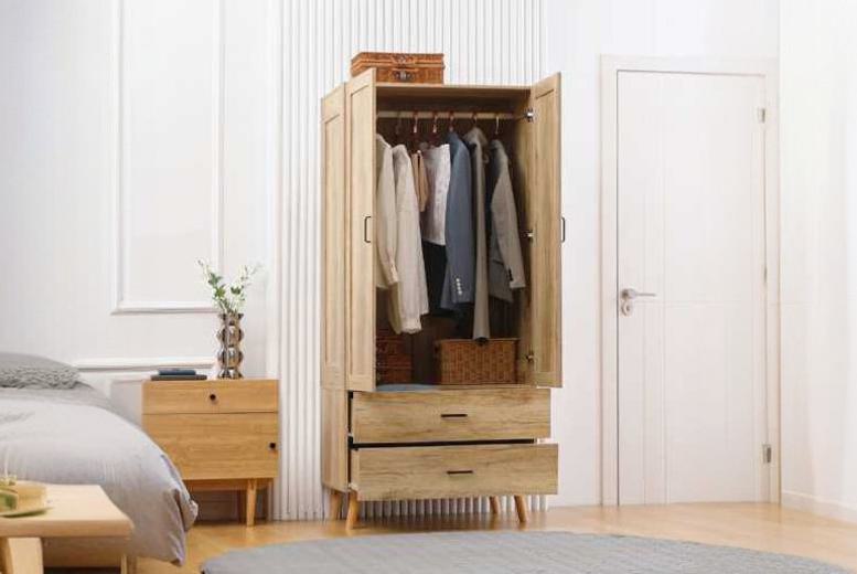 Contemporary Double Oak-Effect Wardrobe with Storage Drawers & Anti-Tip Safety – Modern Bedroom Furniture | Wowcher Contemporary Double Oak-Effect Wardrobe with Storage Drawers & Anti-Tip Safety – Modern Bedroom Furniture | Wowcher