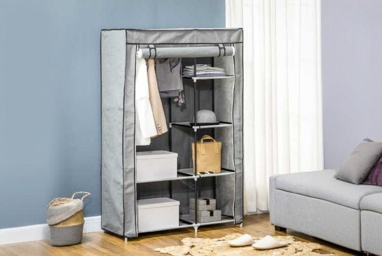 Portable Fabric Bedroom Wardrobe – 6 Shelf Storage, Steel Frame, Dust Cover | Wowcher