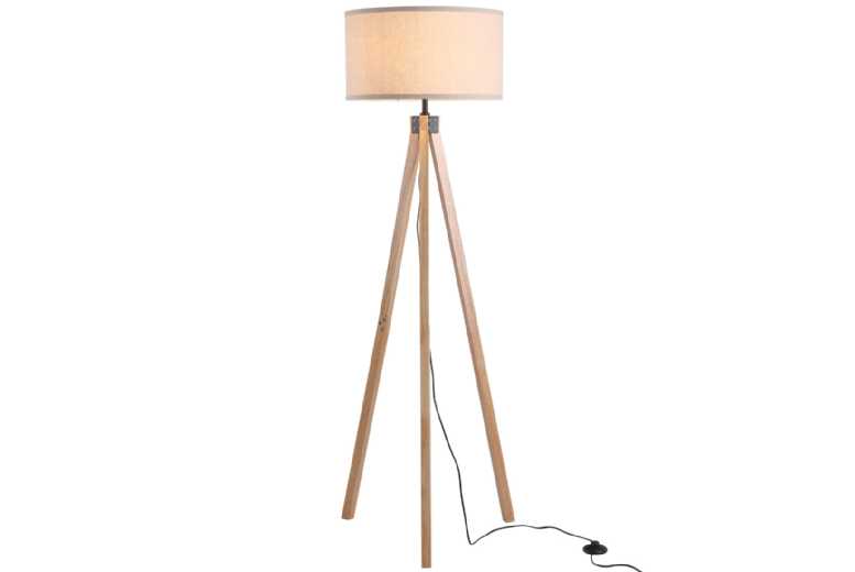 Elegant Rubber Wood Tripod Floor Lamp – Timeless Beige | Wowcher