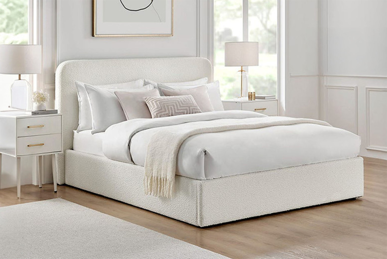 Cheltenham Bouclé Modern Bed Frame & Sturdy Base with Headboard | Wowcher