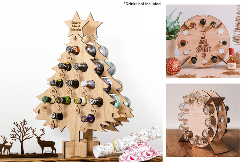 Wooden Alcohol Advent Calendar – Festive Boozy Countdown for Adults, 2 Designs & Sizes by Obero | Wowcher