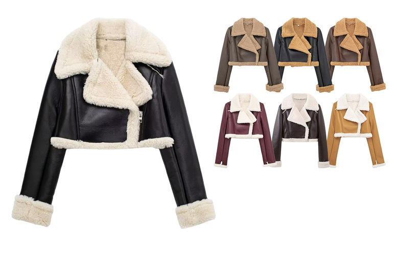 Black Women’s Cropped Double-Faced Polyester Jacket – Lightweight, Trendy Outerwear in 4 Sizes & Multiple Colours | Wowcher