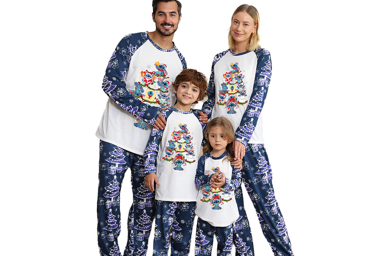 Unisex Black Lightweight Cotton-Blend Cartoon Family Pyjama Sets – Summer Loungewear, Festive Patterns, All Ages | Wowcher