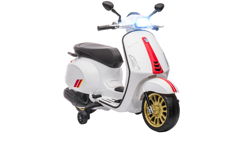 12V Vespa Licensed Kids Electric Motorbike w/ Music, Headlights, FM Radio for 3-6 Years – White! 12V Vespa Licensed Kids Electric Motorbike w/ Music, Headlights, FM Radio for 3-6 Years – White!
