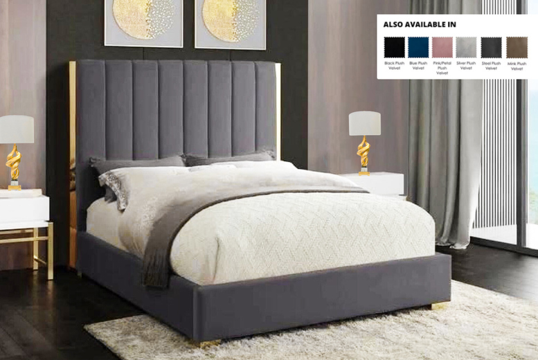 Classic Gold Line Plush Bed Frame & Base | Wowcher