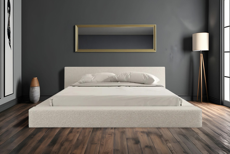 Elegant Boucle Platform Bed Frame & Headboard | Wowcher