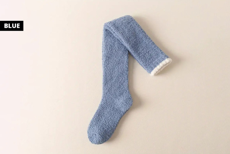 Women's Fleece Over The Knee Cosy Socks, Blue | Wowcher