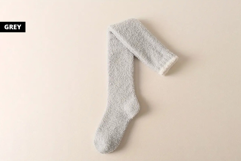 Women's Fleece Over The Knee Cosy Socks, Grey | Wowcher