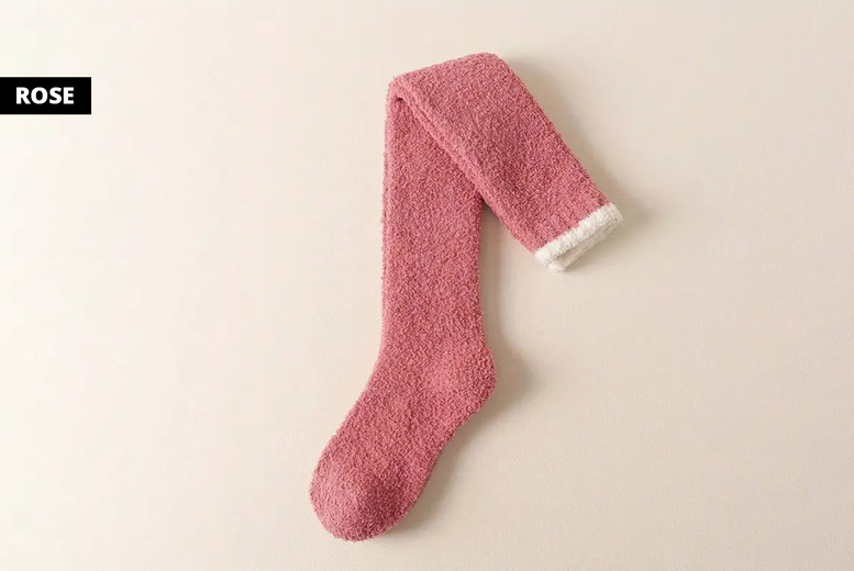Women's Fleece Over The Knee Cosy Socks, Rose | Wowcher