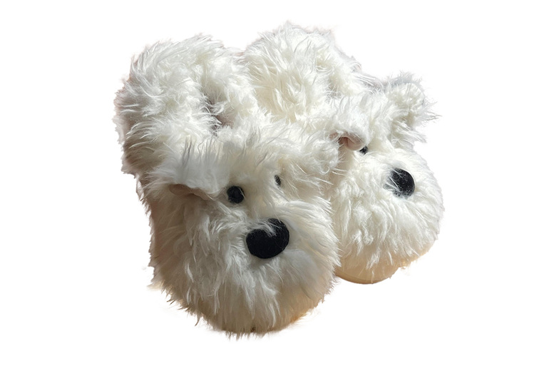 White Women’s Cosy Dog Slippers – Plush Comfort for Lounging | Wowcher