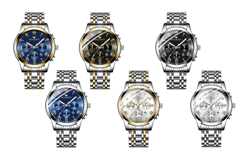 FNGEEN Automatic Luminous Quartz Watch - Water-Resistant Stainless Steel Classic for Men & Women, 6 Colours | Wowcher