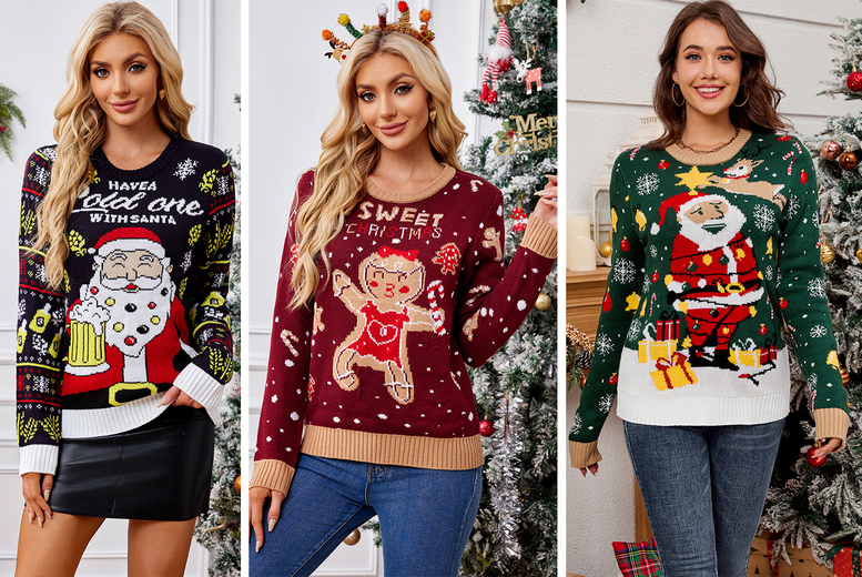 Unisex Black Unisex Oversized Chunky Knit LED Christmas Jumper – 100% Acrylic, Festive Lights, Relaxed Fit (Sizes S-XL) | Wowcher