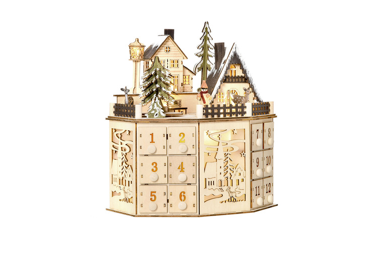 Wooden Illuminated Advent Calendar with 24 Drawers – Reusable Christmas Countdown for Kids & Families | Wowcher