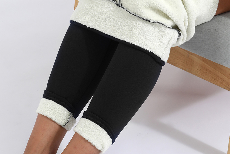 Women's High Stretch Thick Sherpa Leggings, UK 10, Black | Wowcher