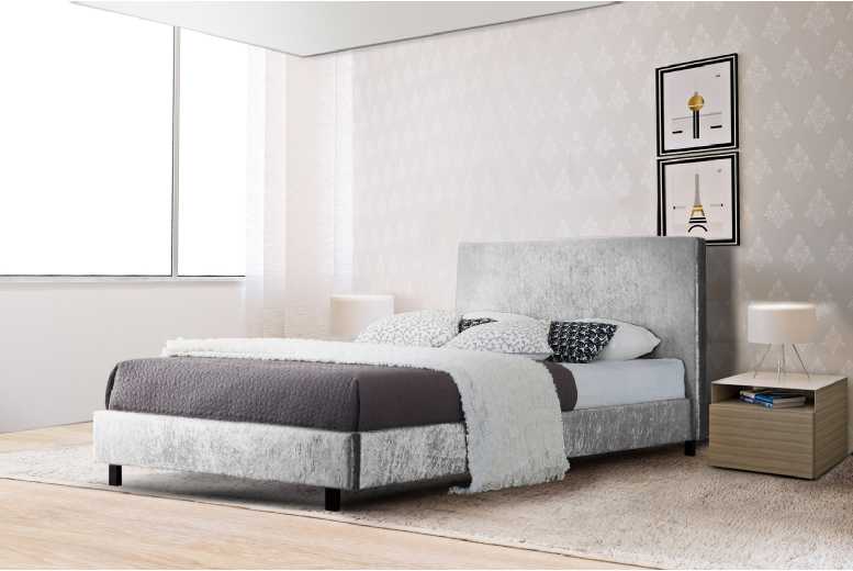 Elegant Crushed Velvet Bed Frame & Robust Base – Modern Panelled Headboard | Wowcher Elegant Crushed Velvet Bed Frame & Robust Base – Modern Panelled Headboard | Wowcher