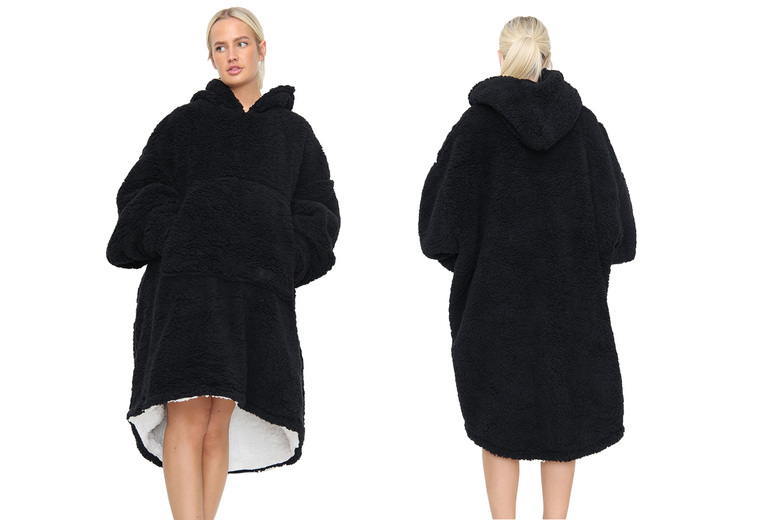 Unisex Black Oversized Teddy Fleece Blanket Hoodie – Lightweight Unisex Summer Loungewear (6 Colours) | Wowcher