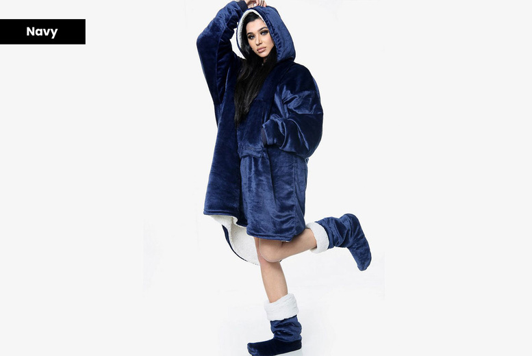 Unisex A navy blanket hoodie | Wowcher