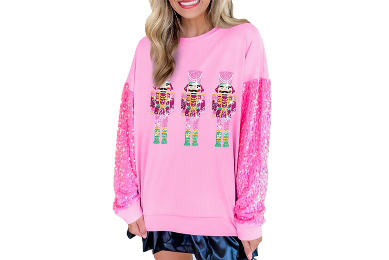 Black Women’s Christmas Sequin Sweatshirt – 9 Designs & 5 Sizes! | Wowcher