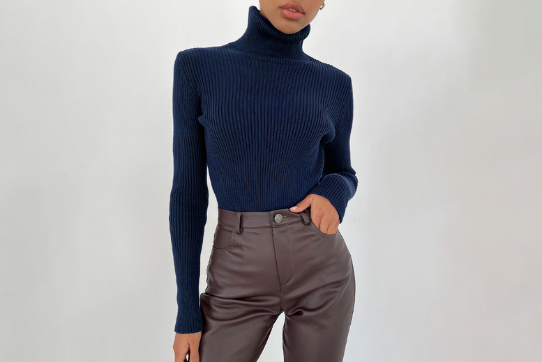 Red Women’s Soft Rib-Knit Turtle Neck Top – Stretch Slim Fit, 24 Colours, Cosy Layering Essential | Wowcher