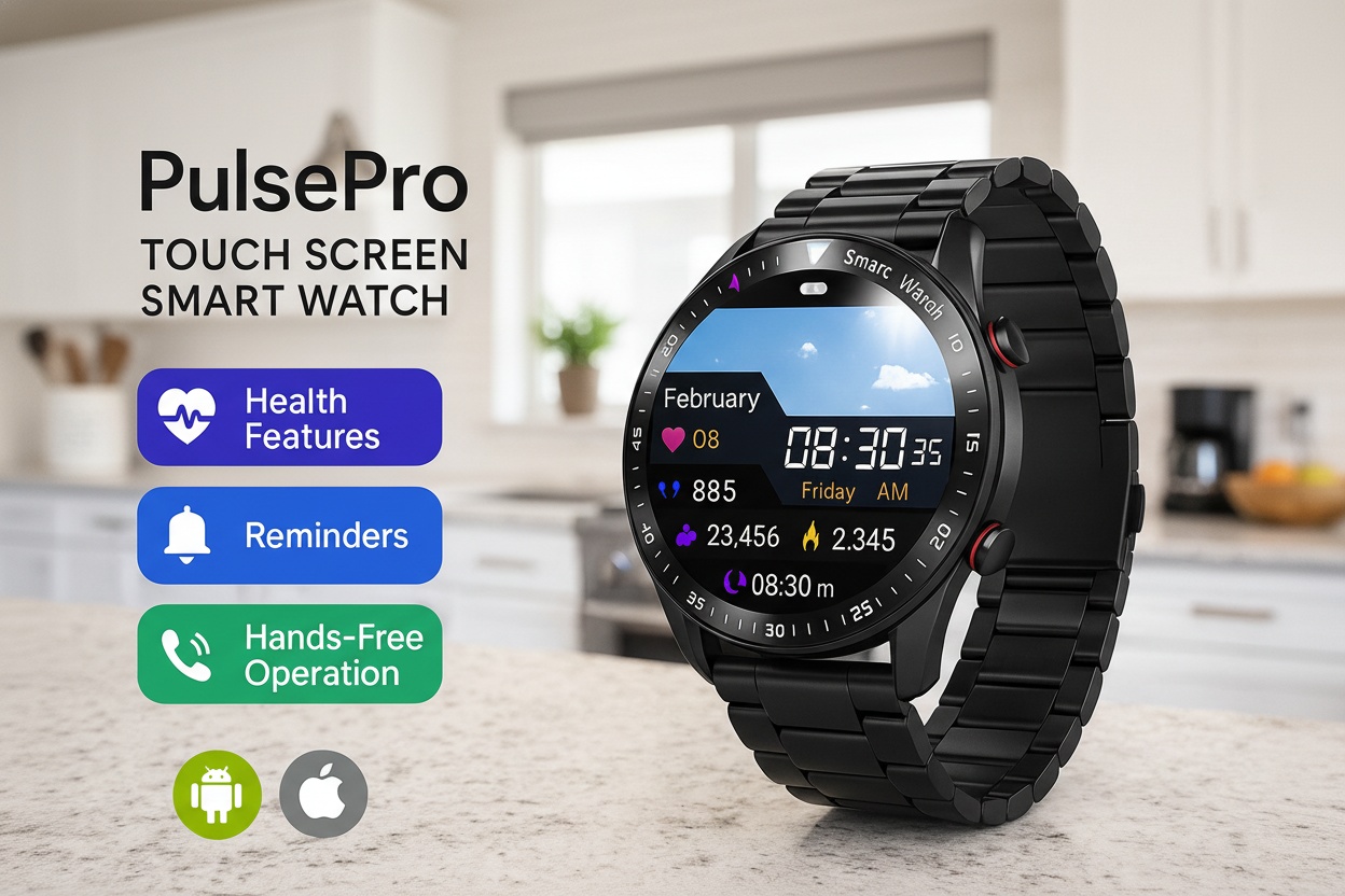 PulsePro Men's Touch Screen Multi-Sport Smart Watch - Fitness Tracker with Health Monitoring | Wowcher