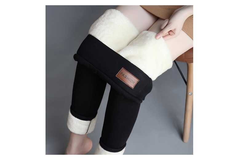 Black UK8 Padded Thickened Lamb Flannel Bottom Pants Women Leggings | Wowcher
