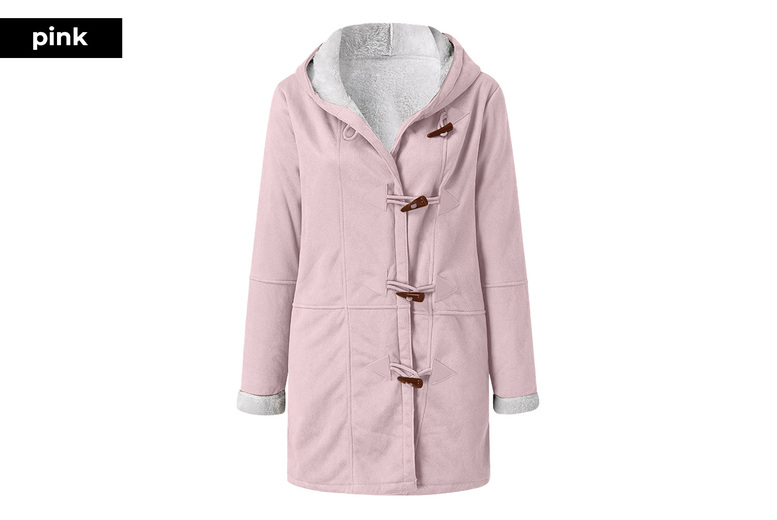 Women's Long Hooded Jacket with Fleece Fur Lining, S-UK6, Pink | Wowcher