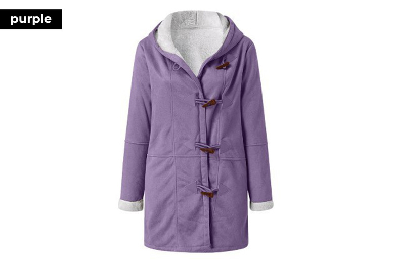 Women's Long Hooded Jacket with Fleece Fur Lining, M-UK8, Purple | Wowcher