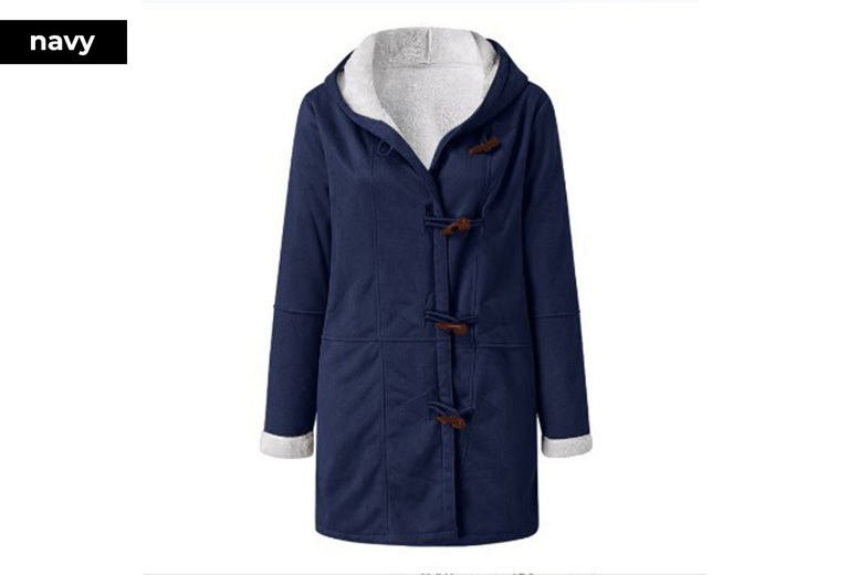 Women's Long Hooded Jacket with Fleece Fur Lining, S-UK6, Navy | Wowcher