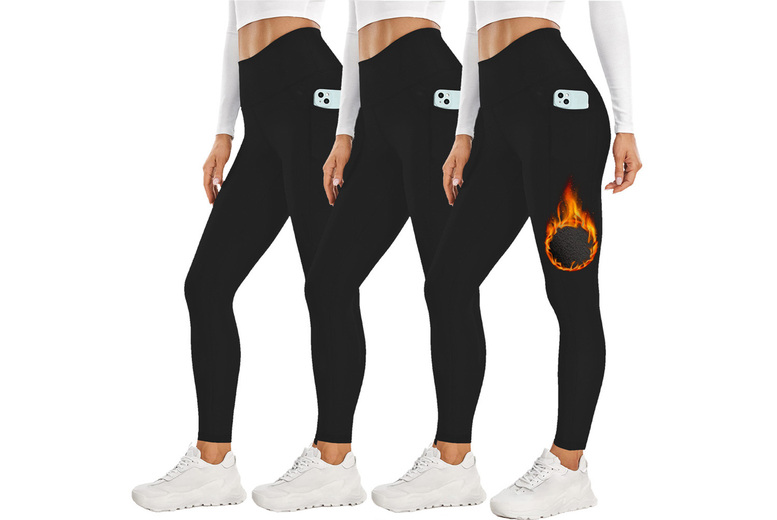 Black Women’s Lightweight Fleece Lined High Waist Summer Leggings with Pockets – Breathable, Stretchy Athleisure | Wowcher