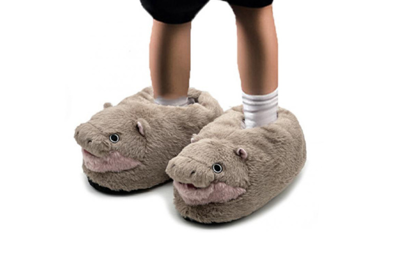 Unisex Black Fluffy Hippo Novelty Slippers – Cosy Faux Fur, Non-Slip, Unisex | Wowcher