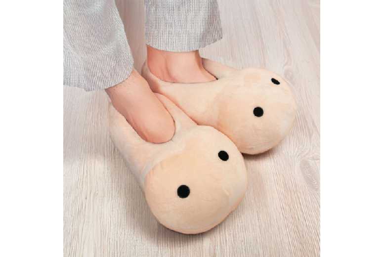 Unisex Black #Winning Willy Plush Slip-On Slippers – Ultra-Soft Novelty Indoor Footwear for Adults | Wowcher
