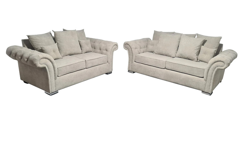 Crofton Fabric Corner Sofa Set – 3+2 Seater, Modern L-Shaped, Stone | Wowcher