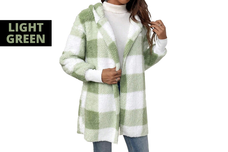 Unisex Block Knit Plaid Winter Cardigan, UK 10, Light Green | Wowcher