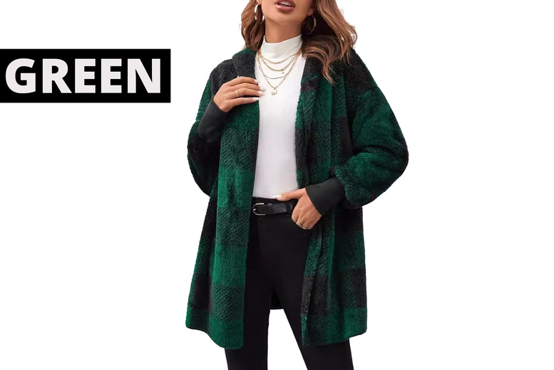 Unisex Block Knit Plaid Winter Cardigan, UK 10, Green | Wowcher