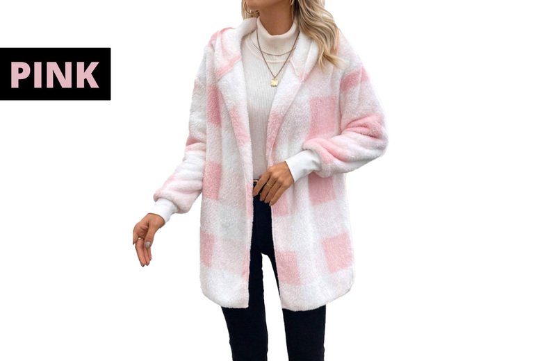 Unisex Block Knit Plaid Winter Cardigan, UK 10, Pink | Wowcher