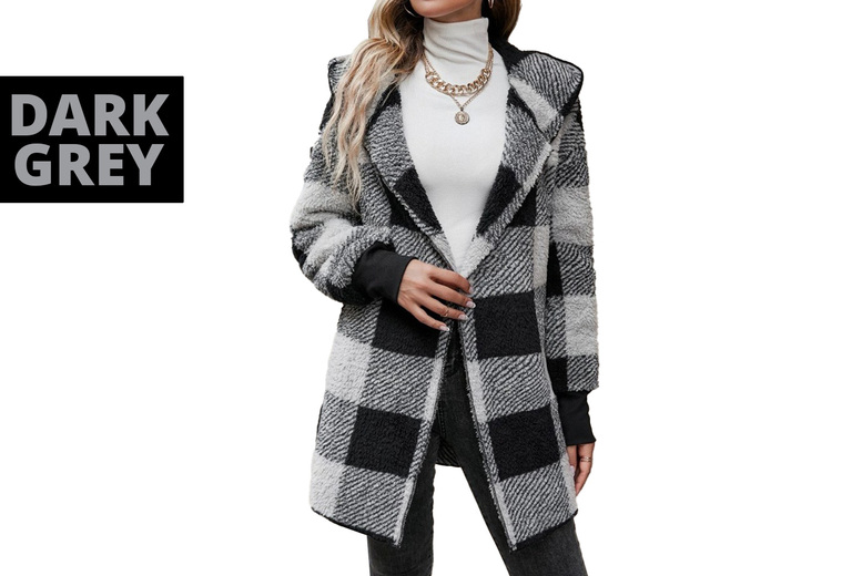 Unisex Block Knit Plaid Winter Cardigan, UK 10, Dark Grey | Wowcher