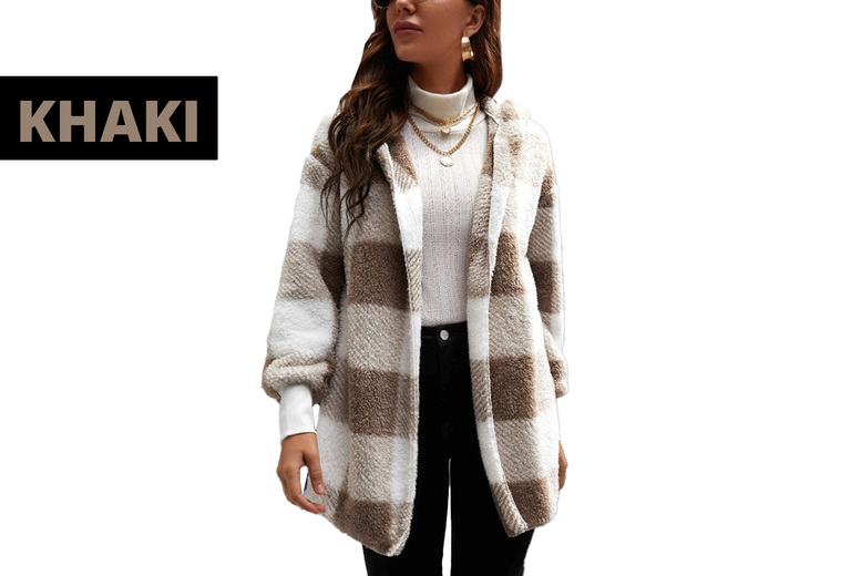 Unisex Block Knit Plaid Winter Cardigan, UK 10, Khaki | Wowcher